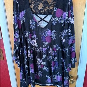 Torrid Relaxed Blue and Purple Lace Tunic